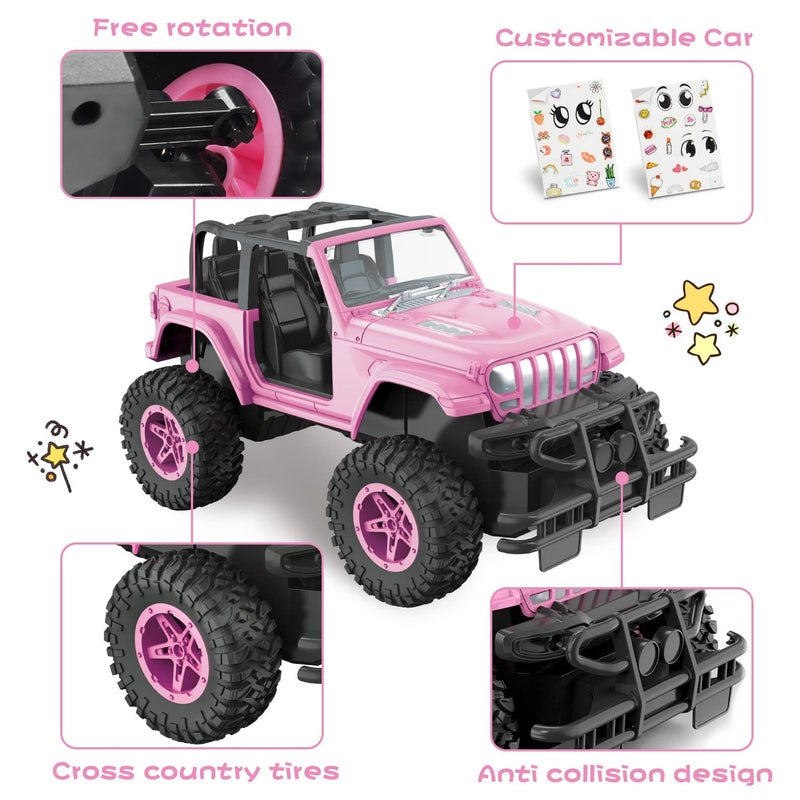 NQD RC Cars with DIY Sticker, Pink Remote Control Car for Girls, 2.4Ghz Jeep RC Trucks, Little Girl Toys Birthday Xmas for 3 Years Old and Up - Image 4